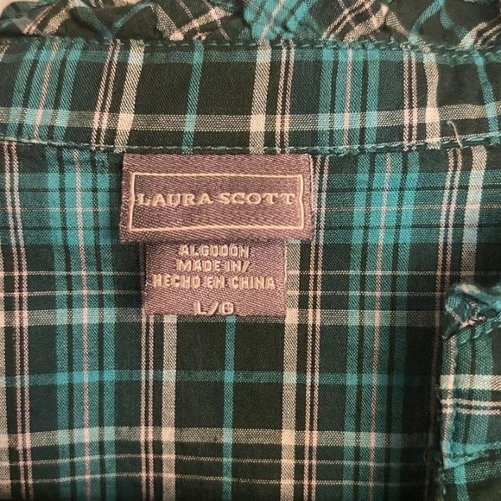 🌿 Laura Scott Plaid Button-Down Blouse | 100% Cotton | Size Large 🌿 - Picture 2 of 4